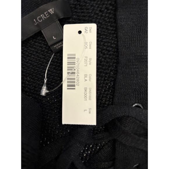 J. Crew Women’s Black Lace Up Beach Open Knit Sweater Size Large Linen Boxy - Picture 5 of 6